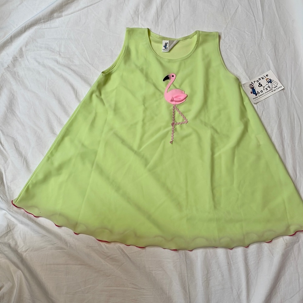 NWT girls Frankie and Daisy green flamingo dress